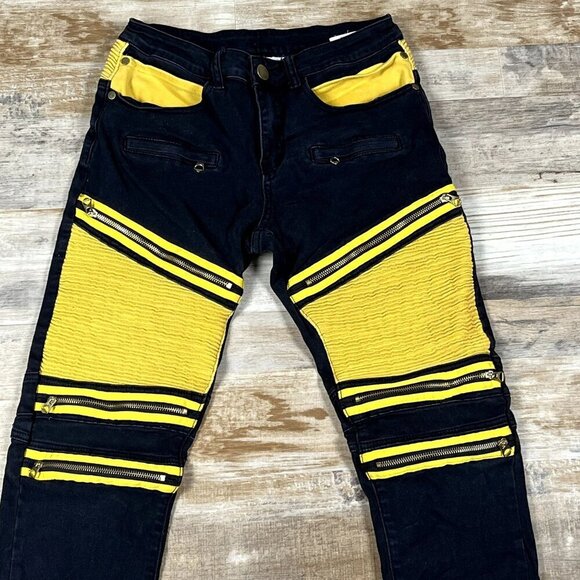 Enrica Black and Yellow Multi Zipper Jeans Size 28 (28 x 30) - Picture 6 of 6